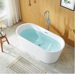 JABON BAGNO SATURN Freestanding Bathtub 140 cm – White Glossy Acrylic Soaking Tub with Overflow Drain, Brass Pop-Up Waste Coupling & Waste Pipe, 6-Layer Reinforced Standalone Bath Tub