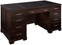 Hekman Furniture Mocha Junior Executive Desk - Brown Wooden Finish Three Leather Inlays Multiple Storage Drawers Pull-Out Writing Surface & Wire Management Best for Home & Office Décor