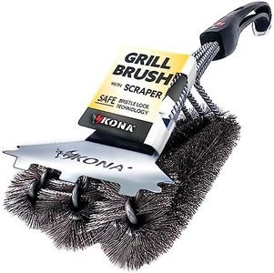 Kona Grill Brush and Scraper ~ 360° Clean Stainless Steel Barbecue Brush with Triple Head Scrubber Cleaner ~ Safe for Porcelain Ceramic Steel Cast Iron ~ Great BBQ Tools Gift