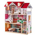 TOP BRIGHT Wooden Dolls House for Girls, Large Dollhouse Toy for Kids with Furniture and Elevator