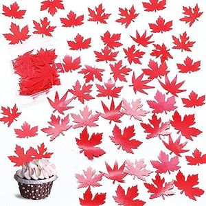 80 Pièces Feuilles d'automne Cake Topper,Gluant Papier de Riz Décoratif,Comestibles Cupcake Toppers,Décorations comestibles, Feuilles d'automne Comestibles,hauts de forme de petit gâteau d'automne(G)