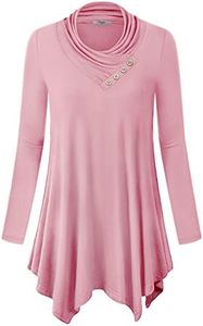 Cestyle Long Tunic Tops to Wear with Leggings, Tops Long Sleeve Cowl Neck Casual Juniors Sweatshirt Sweater Tunic Shirt Dress Pink X Large