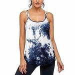 Hibelle Women's Workout Yoga Racerback Tank Tops with Built in Shelf Bra, 1.0 Blue Tie-dye, Medium