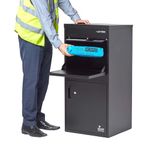 SMART PARCEL BOX Extra Large Parcel Box Outdoor, 2 Door Weatherproof Black Delivery Box With Secure Front & Rear Access, Durable Galvanised Steel, Lockable For Post, Multiple Letters & Package Drop