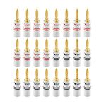 Nakamichi Excel Series 24k Gold Plated Banana Plug 12 AWG - 18 AWG Gauge Size 4mm for Speakers Amplifier Hi-Fi AV Receiver Stereo Home Theatre Audio Wire Cable Screw Connector 24 Pcs (12-Pairs)