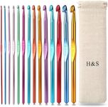 H&S Crochet Hooks Set Aluminium 14pcs Needles with Pouch Case 2mm 2.5mm 3mm 3.5mm 4mm 4.5mm 5mm 5.5mm 6mm 6.5mm 7mm 8mm 9mm 10mm