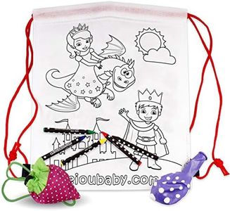 aeioubaby.com 25 Zainetti da Colorare + Borsa Riutilizzabile | 25 Bustine singole con 5 Colori a Cera e un Palloncino | Regalo per bambini per le feste e i compleanni (Favola)