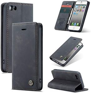 Cracedily for iPhone 5 / iPhone 5S / iPhone SE (2016) Case, Wallet Case Flip Leather with Card Holder Magnetic Closure Shockproof Kickstand Protective Phone Cases Cover for iPhone 5S,Black