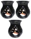 Mkd2 Rise Ceramic Clay Candle Operated Aroma Burner Oil Diffuser Lamp - Set of 3 (Black) for Home Fragrance