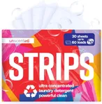 STRIPS Laundry Detergent Sheets Unscented (30ct, 60 loads) Fragrance Free Eco Liquidless Soap, Travel-Friendly, Dissolves in Hot & Cold, Hypoallergenic, Tackles Tough Stains & Odors