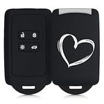 kwmobile Car Key Cover Compatible with Renault 4 Button Car Key Smart Key (only Keyless Go) - Silicone Protective Key Fob Design Cover with Eyelet - Brushed Heart White/Black