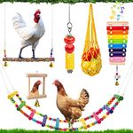 Hipykat 7pcs Chicken Toys for Coop Accessories - Chicken Xylophone Toy, Chicken Mirror, Chicken Ladder Bridge, Coop Swing, Vegetable Hanging Chicken Feeder, Chewing Foraging Toys, Gifts for Hens