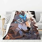 ZhongGuo Blue-Eyed Wolf Printed Plush Blanket - Super Soft Flannel Throw Blanket for Couch,Bed,Sofa - Lightweight & Warm,All Seasons 80x60 in