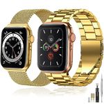 baklon Pack 2 Metal Strap Compatible with Apple Watch Strap 42/44/45/49mm, Stainless Steel Mesh Loop Replacement Wristband Compatible with iWatch Series Ultra/Ultra2/SE2/SE/9 8 7 6 5 4 3 2 1,Gold