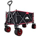 TMZ Collapsible Folding Wagon Cart, Outdoor Utility Garden Cart, Heavy Duty Camping Wagon with Removable Roof，Foldable Wagon for Sports, Shopping, Fishing and Beach,Black