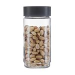 CELLO Modustack Glassy Storage Jar | Glass Jar with Lid | Air Tight Steel Lid and Stackable | For Storage of Food, Pulses, Spice, Cereals, Cookies, Dry Food | 1000ml, Grey