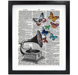 Susie Arts 8X10 Unframed Vintage Phonograph with Butterflies Upcycled Vintage Dictionary Art Print Book Art Print Home Decor Wall Art V069