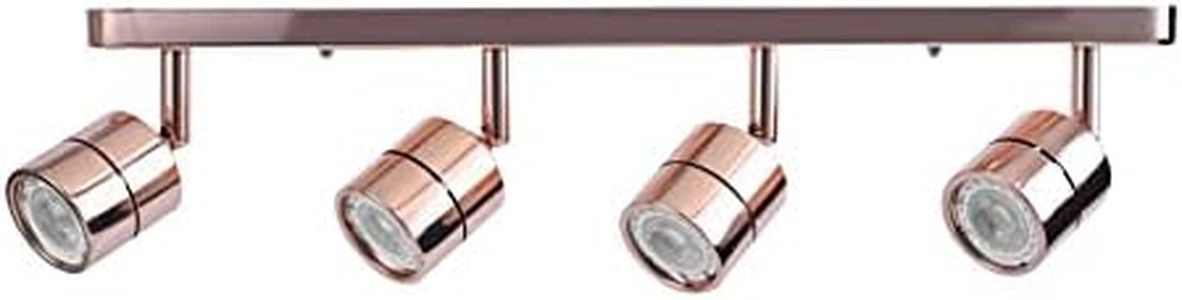 KING SHA 21” 4-Light Plug-in Track Lighting - Rose Gold, Pivoting Track Heads, 14ft Cord with On/Off Rocker Switch, Includes 4 Dimmable 7W 3000K LED Bulbs