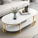 BROWN ART SHOPPEE Coffee Table,Center Table Living Room Sofa Side Table Design Coffee Table Round Coffee Table,Modern Coffee Table Living Room Side Table for Living Room (Double Gold & White)