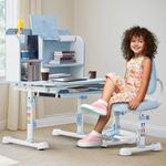 BAYBEE Baby Study Table with Chair for Kids | Ergonomic Study Table with Height Adjustable Desk & Chair | Functional Study Desk with Book Storage, Drawer, Multi Shelf, Footrest for 2+ Years kids(Blue)