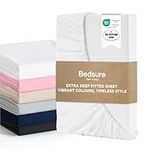 Bedsure Super King Fitted Sheet - Bed Sheets Extra Deep Pocket 16 Inches (40 cm), Soft Brushed Polyester Microfiber Material for Super King Bed, White, 180x200cm