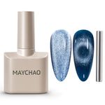 MAYCHAO 15ML Cat Eye Gel Nail Polish 1Pc Blue Magnetic Nail Polish with Magnet Soak off Holographic Cat Eye Gel Polish for Nail Art Manicure Salon DIY at Home