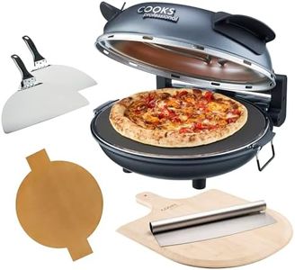 Cooks Professional Electric Pizza Oven with Bamboo Board, Cutter, 31cm Stone Base, Glass Window, Timer, Stainless Steel Paddles & Baking Sheet | Portable Countertop Pizza Maker Machine 1200W | Grey