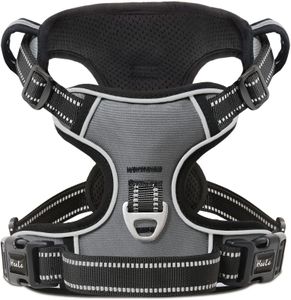 HEELE Reflective Dog Harness, Grey, Medium – No-Pull Adjustable