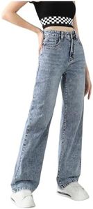 SweatyRocks Girl's Casual High Waist Solid Denim Pants Stretchy Flare Leg Jeans with Pocket Light Medium Wash 9 Years