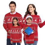 Totatuit Men Ugly Christmas Sweater Long Sleeve Knit Pullover Round Neck Sweatshirts Snowflakes Reindeer Tops Red