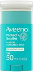 Aveeno Protect + Soothe Mineral Sunscreen Stick for Sensitive Skin, SPF 50, Water-Resistant for 80 minutes, Face & Body Sunscreen with Zinc Oxide & Oat, Fragrance-Free, Travel Size, 1.5 OZ