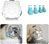 Augegel Cat Muzzle for Grooming with Silicone Claw Cover, Adjustable Cat Hood Mask for Bathing Shaving Pet Tools, Anti Bite Air Bubble Helmet