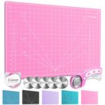 Smraza A2 Self Healing Cutting Mat with Rotary Cutter, 18" x 24" Double Sided Mat 3-Layer PVC Craft Cutting Board with 45mm Fabric Cutter and 5pcs Blades for Sewing/Quilting/Scrapbooking(Pink)