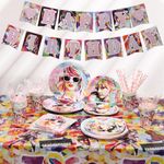 162CT Singer Girl Birthday Party Supplies Tablewares, Popular Music Singer Design HAPPY BIRTHDAY Banner Plate Tablecolth Cup Napkin Straw Spoon Fork knives for Fans Party Decorations for 20 Guests