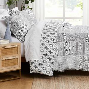 Southshore Fine Living, Inc. King Sized Comforter Set with 2 Pillow Shams, Reversible Bedding Sets - Global Patchwork Quilt - Alternative Down Comforter for Cal/King Mattress, Grey & White