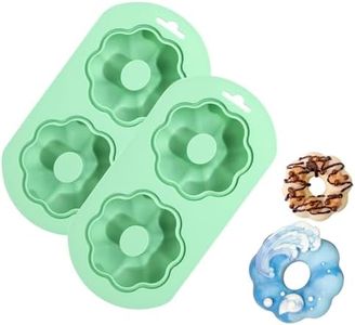 QELEG 2 Pack Silicone Donut Pan, 2-Cavity Fluted Tube Cake Pan Non-stick Silicone Baking Mold for Donuts, Cornbread, Brownies, Bagel, mousse, madeline, Green 2Pcs/2-Cavity, flower
