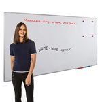 Wonderwall Large Magnetic Dry-Wipe Steel Whiteboard 2400x1200mm – Ultra Smooth Writing Surface with Fixings and Pen Tray – Ideal for School, Office & Industry