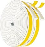 Draught Excluder Weather Stripping Toam Strip Tape Seal Self Adhesive for Door Window Against Cold Draught/Anti-Collision/Soundproof/Waterproof/Dustproof 12mm(W) x6mm(T), 2 Rolls Total 8M Long White