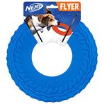 Nerf Dog Rubber Tire Flyer Dog Toy, Flying Disc, Lightweight, Durable, Floats in Water, Great for Beach and Pool, 10 Inch Diameter, for Medium/Large Breeds, Single Unit, Blue, Original