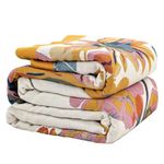 VANJOROY Boho Large Throw Blanket, 100% Organic Cotton Breathable Soft Bed Throw - Fall Floral Bird Butterfly Farmhouse Decor Blanket for Sofa Couch Chair and Gift. 60" x 80"- Beige