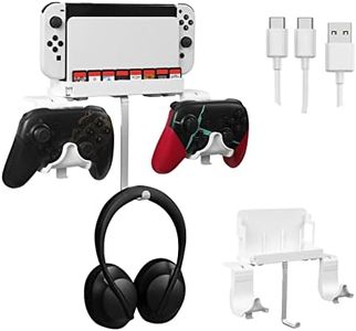 Hosanwell Switch Wall Mount, Wall Mount for Switch/Switch OLED, with Hooks for Hanging Joy-Cons, Dual Controller Holder with Non-Slip Mat, White