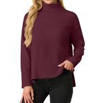 IWOLLENCE Women's Turtleneck Sweater Fashion Long Sleeve Pullover Ladies Side Split Sweater Fall 2024 Wine Red XL