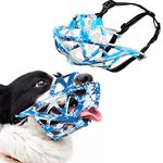 Dog Muzzle Soft Rubber Basket Breathable Muzzles Adjustable Straps for Small Medium Large Dogs Allow Drink Water and Panting Anti-Biting Prevent Chewing Barking Fighting Pet Mouth Cover (L,Blue White)