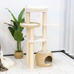 KAMABOKO Modern Cat Tree, 53" Tall Cat Tree for Indoor Cats w/Natural Sisal Scratching Posts, Hand-Woven Condo & Top Perch, Cat Tree for Kittens Climb Play & Rest