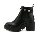 Soda PROFILE Women Lug Sole Mid Heel Chelsea Fashion Ankle Bootie w/Gleaming Studs, Black, 9