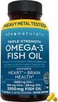 Viva Naturals Triple Strength Omega 3 Fish Oil Supplement - 2500 mg Fish Oil with Re-Esterified Omega 3 Fatty Acids Including EPA, DHA DPA - 60 Pescatarian-Friendly Softgels