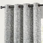 jinchan 100% Blackout Curtains for Bedroom, Silver Grey Scroll Floral Patterned Curtains 84 Inch Length for Living Room, Vintage Art Deco Drapes, Thermal Insulated Window Curtains Grommet 2 Panels