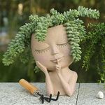 Meyas Face Planters Pots Head Planter Pots Succulent Planters Face Planters Flower Pot Indoor Outdoor Plant Pots Drainage Hole Cute Lady Face Planters Flower Vase Resin Planter Garden Gift Light Color