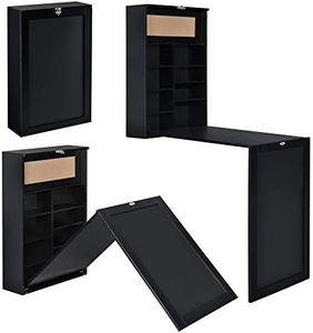 [en.casa] Table Murale Pliable Bureau Mural Rabattable MDF Noir 156 x 50 x 91,5 cm