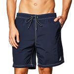 Nautica Men's Standard Solid Quick Dry Classic Logo Swim-Trunk, Navy, X-Large